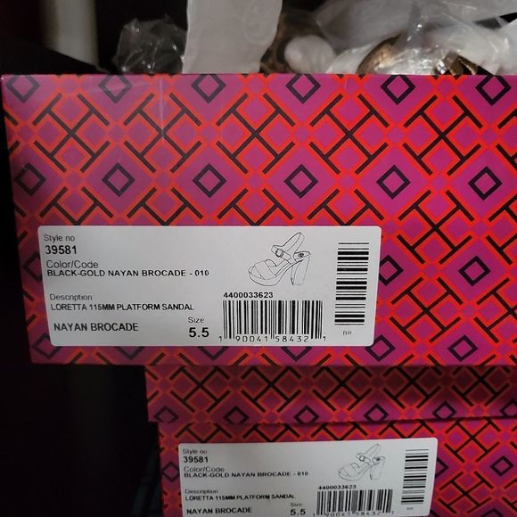 Tory Burch Black and Gold Loretta Wedge Velvet Sandal Platform Heels Shoes - Picture 4 of 4